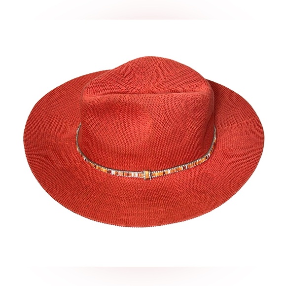 NEW Anthropologie Wyeth Red Nubby Fedora, Jeweled Headband, Style # 68833052, OS - Picture 5 of 14